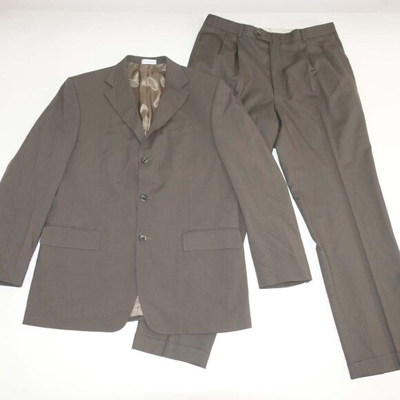 Geoffrey Beene Men's 3 Button Suit Size 44 Long 36 x 32 Brown 100% Wool 44L